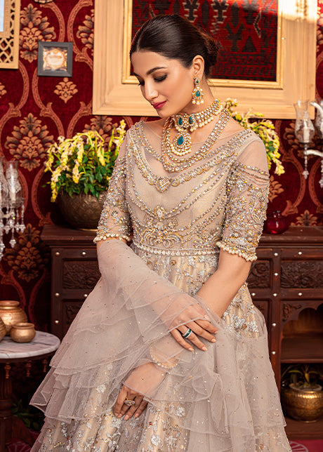 Designer Embellished Indian Wedding Party Dress in Silver Long Frock MEDIUM Designer Embellished Indian Wedding Party Dress in Silver Long Frock MEDIUM