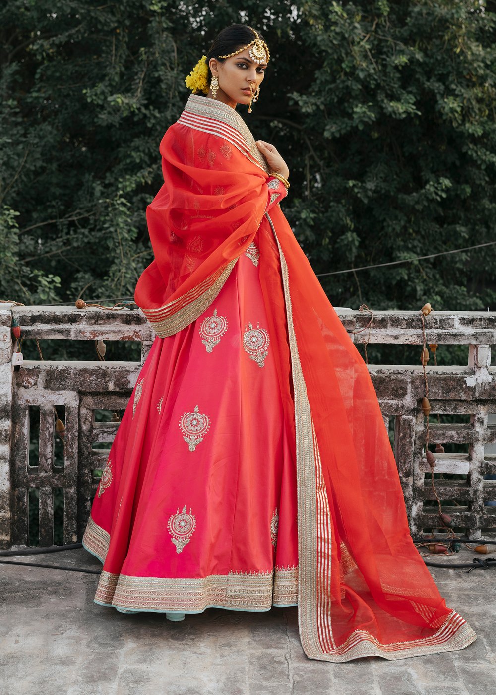 Indian Bridal Dress for Wedding in Froke Style Side Pose