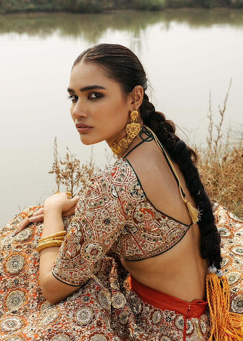 Indian Bridal Ghaghra Choli in Stylish Design for Wedding Back View