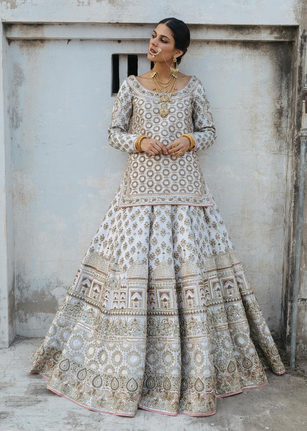Indian Bridal Lehnga Dress in White Color Front Look