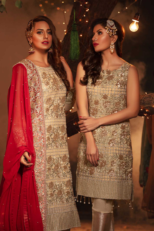 Latest Indian Formal Dress in Gold Beige # C2050