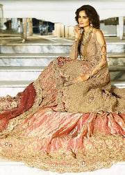 Latest Indian bridal gown dress embroidered in pink and gold color