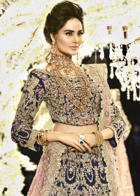 Latest Indian bridal lehnga embroidered in blue and pink color # B3378