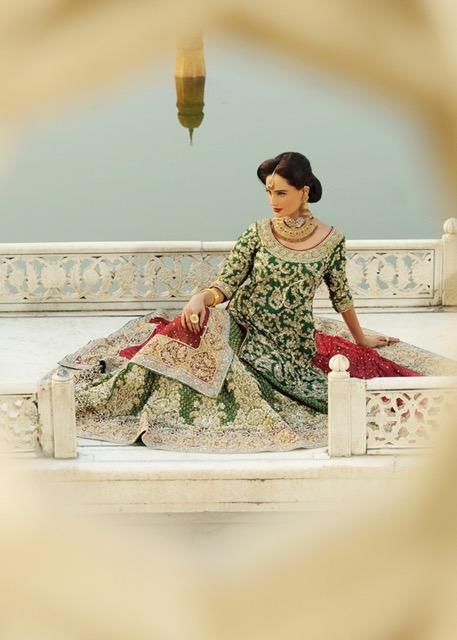 Latest Indian bridal lehnga dress embroidered in green and red color # B3379