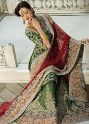 Latest Indian bridal lehnga dress embroidered in green and red color