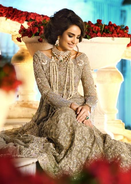 Latest embroidered Indian bridal outfit in lavish ivory color # B3381
