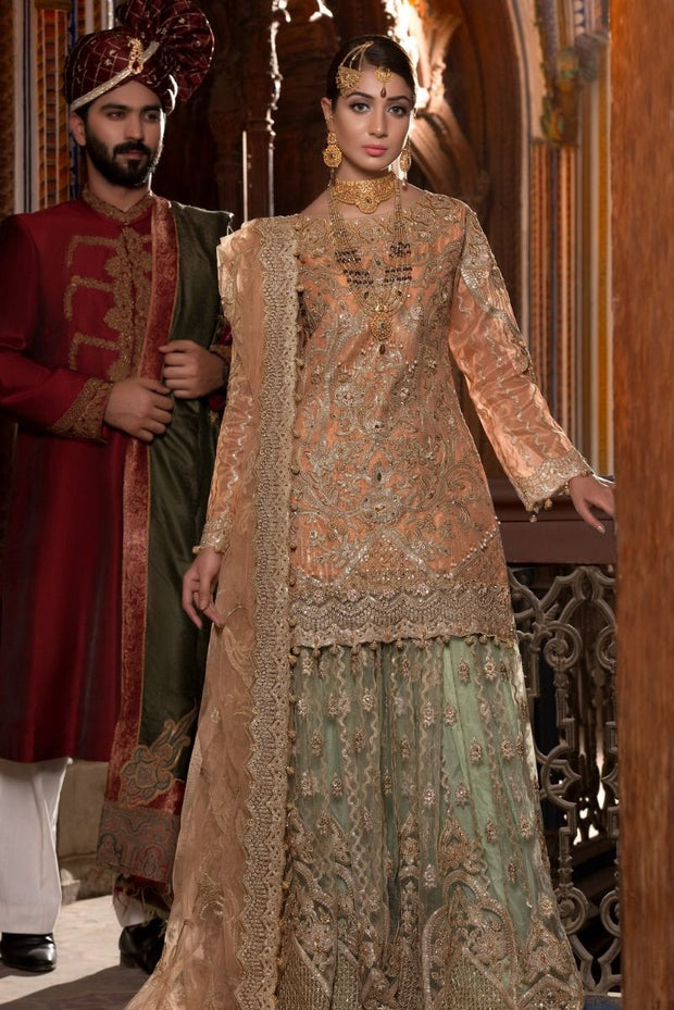 Beautiful Indian bridal outfit for wedding in lavish peach color # B3304