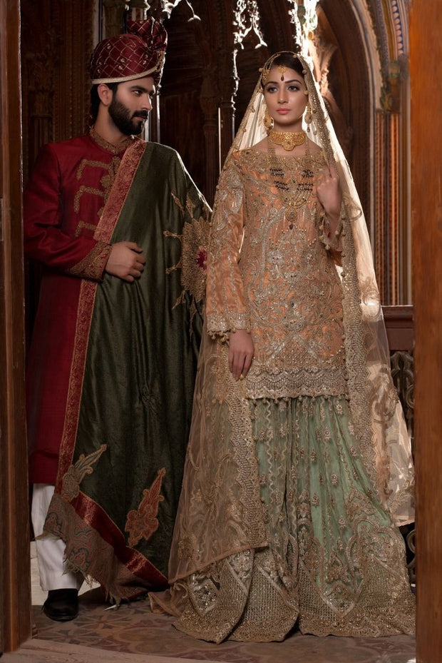 Beautiful Indian bridal outfit for wedding in lavish peach color # B3304