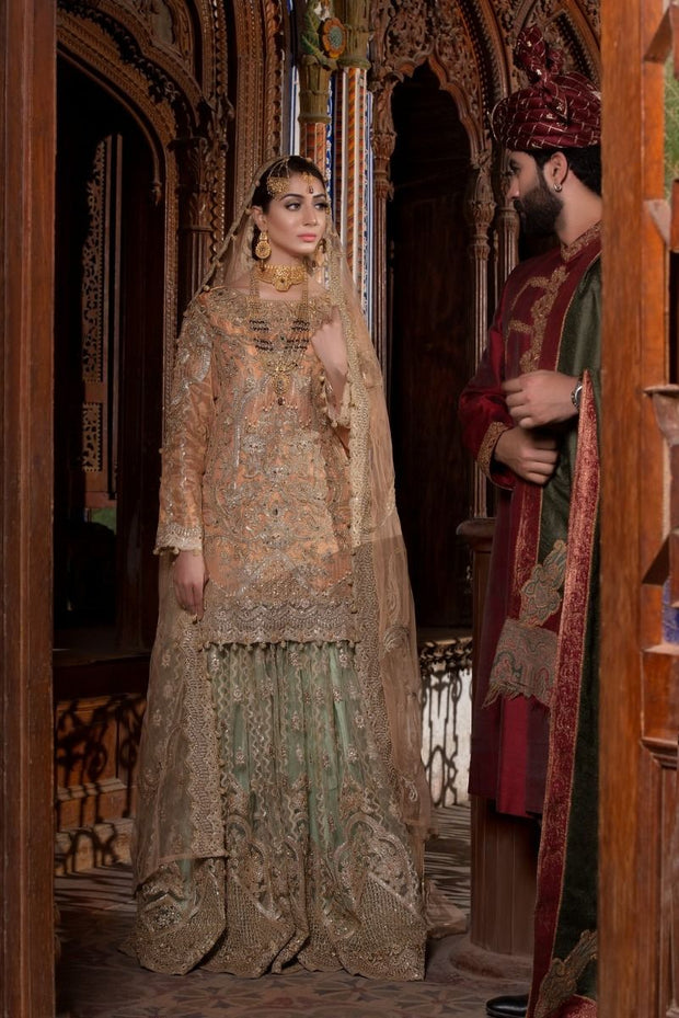 Beautiful Indian bridal outfit for wedding in lavish peach color # B3304