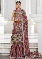 Beautiful embroidered Indian bridal outfit in reddish maroon color