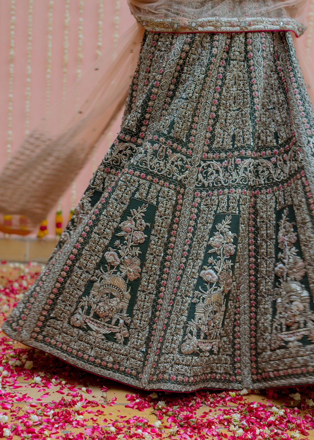Latest Indian bridal skirt dress in green color for wedding wear # B3411