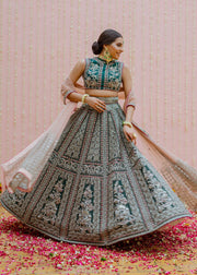 Latest Indian bridal skirt dress in green color for wedding wear
