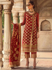 Beautiful embroidered Indian chiffon outfit in lavish red color # P2344