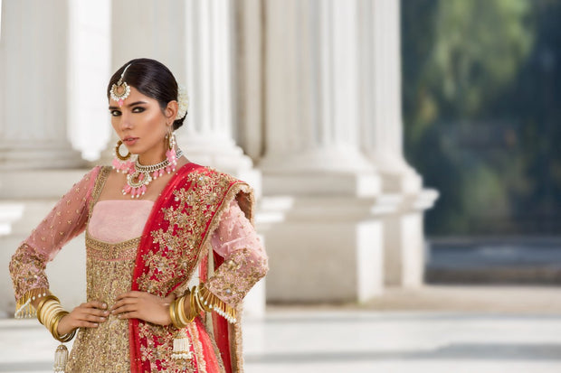 Beautiful Indian designer bridal dress in pink and red color # B3343