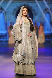 Indian designer embroidered dress in white and gold color # B3353