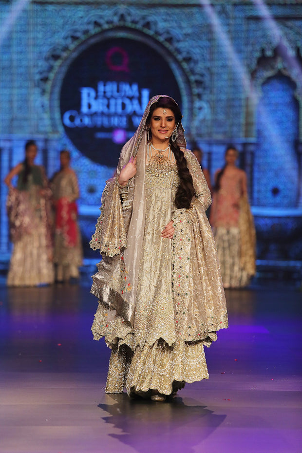 Indian designer embroidered dress in white and gold color # B3353