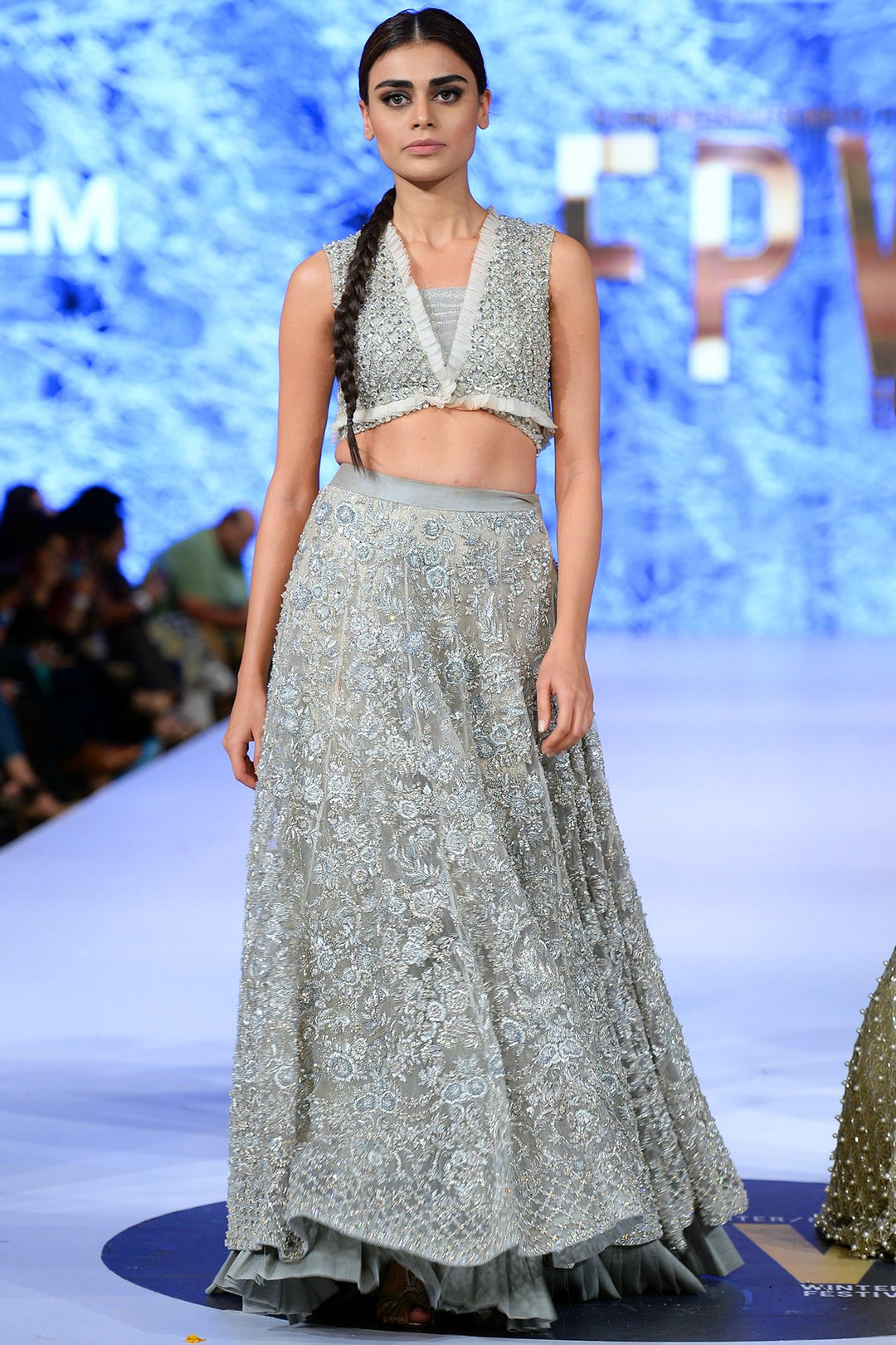 Beautiful Indian designer lehnga embroidered in lavish ivory color