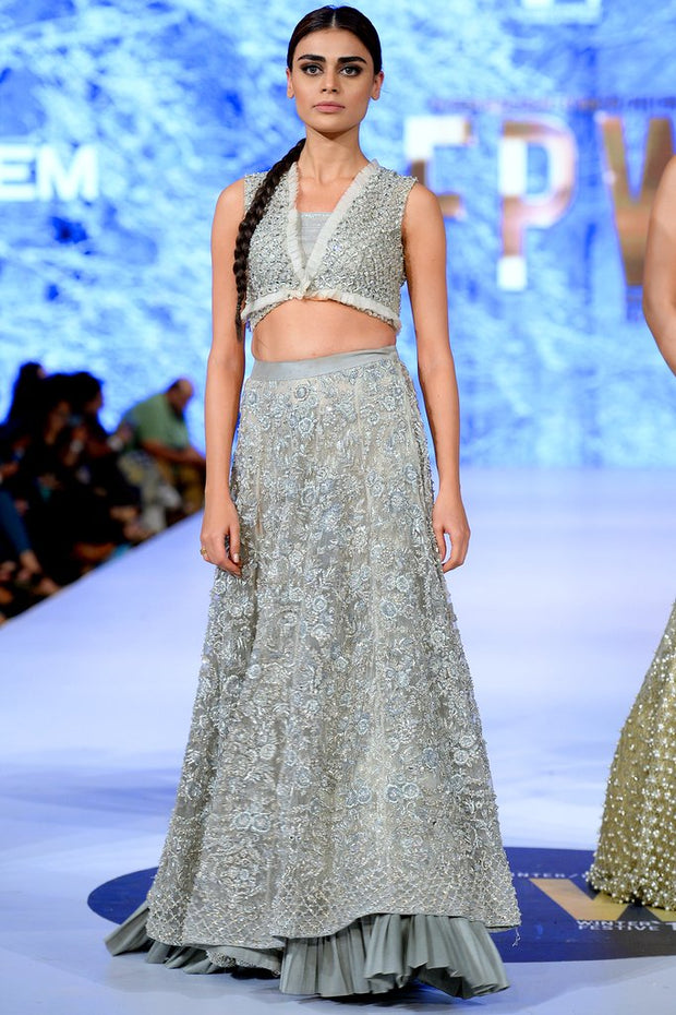 Beautiful Indian designer lehnga embroidered in lavish ivory color # B3352