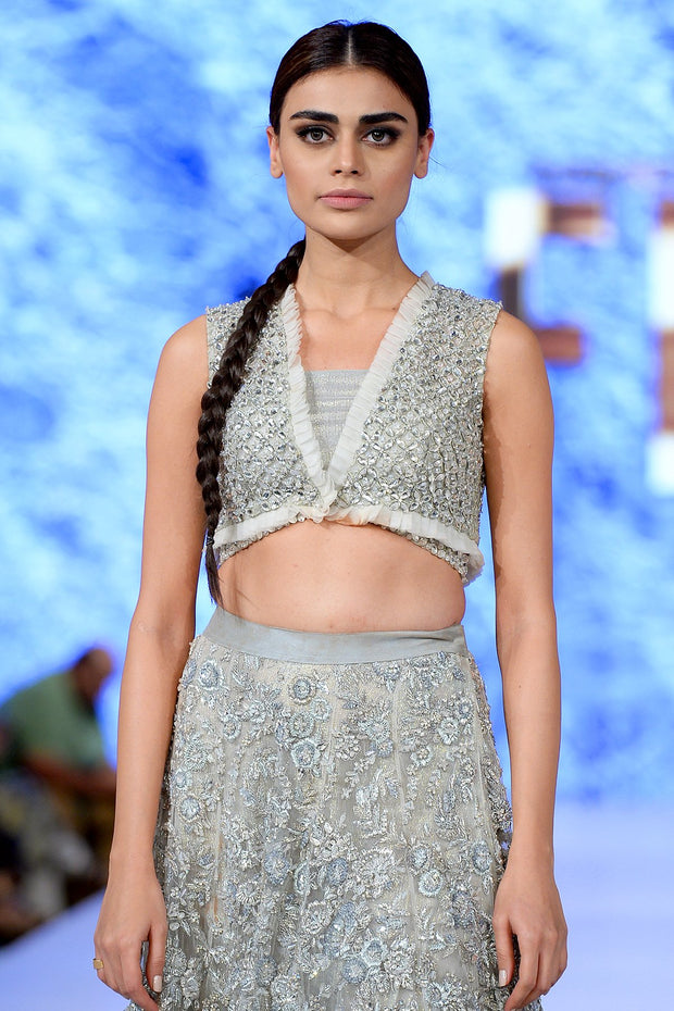 Beautiful Indian designer lehnga embroidered in lavish ivory color # B3352