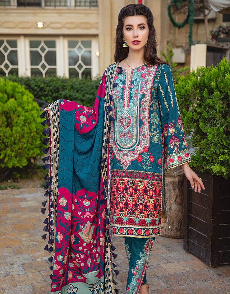 Beautiful Indian designer linen outfit in cyan green color