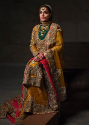 Indian embroidered bridal lehnga dress in mustard and pink color # B3392