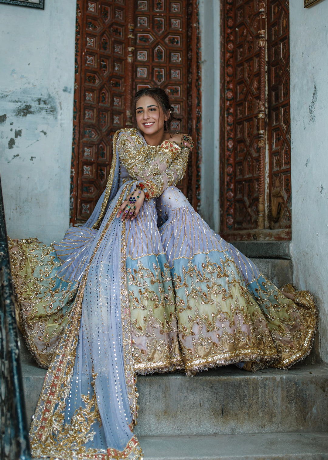 Beautiful Indian gharara dress for wedding wear in blue color # B3384
