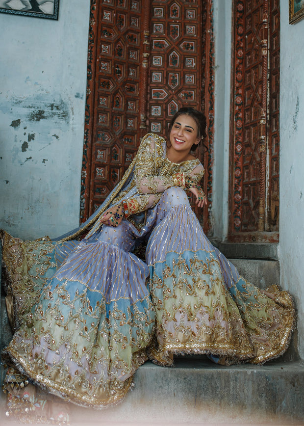 Beautiful Indian gharara dress for wedding wear in blue color # B3384