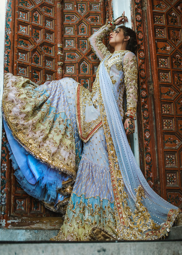 Indian gharara dress for wedding wear in blue color Nameera by Farooq Indian gharara dress for wedding wear in blue color Nameera by Farooq