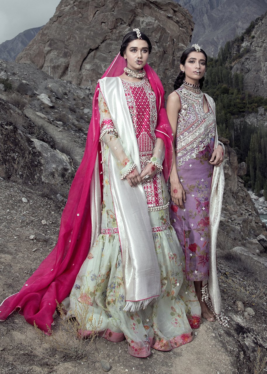 Latest embellished Indian gharara outfit in pink color for wedding # B3407