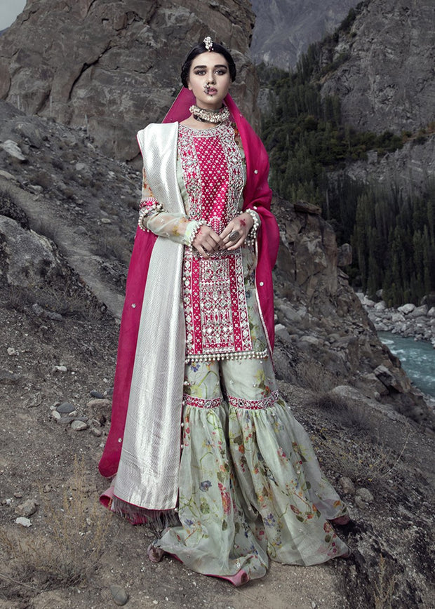Latest embellished Indian gharara outfit in pink color for wedding 