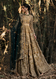 Latest embellished Indian lining dress in gold color for wedding wear # B3405