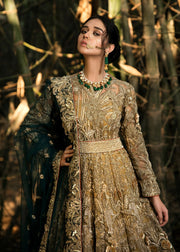 Latest embellished Indian lining dress in gold color for wedding wear
