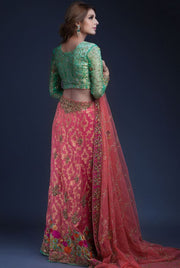 Indian mehndi lehnga dress in pink and green color # B3323