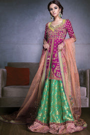 Beautiful Indian mehndi lehnga in pink and green color 