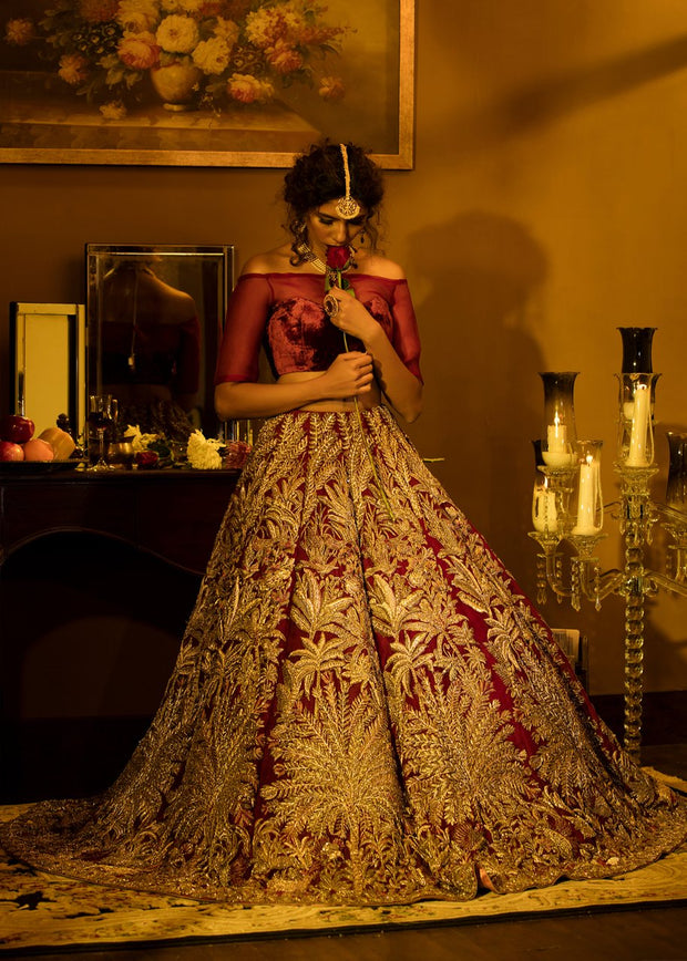Latest embellished Indian skirt dress in red color for wedding wear # B3404