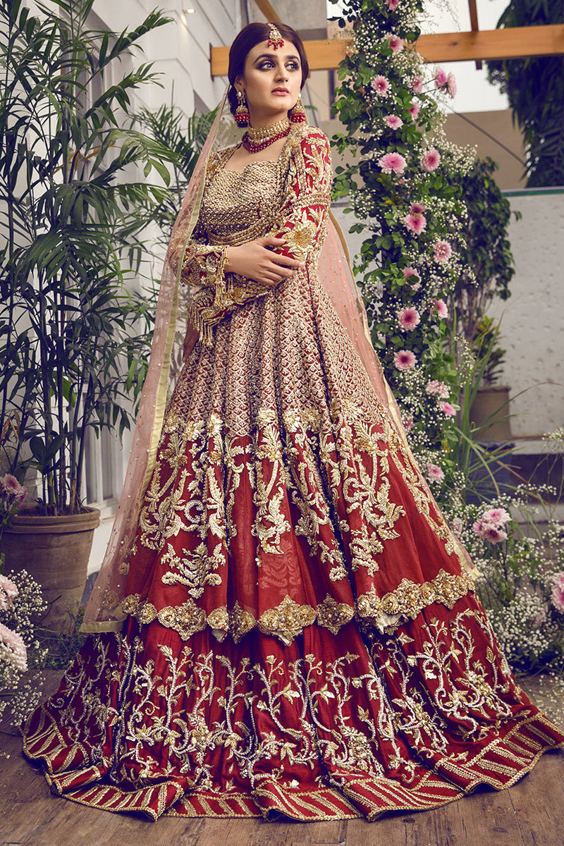 Latest beautiful Indian designer wedding dress in crimson red color # B3457