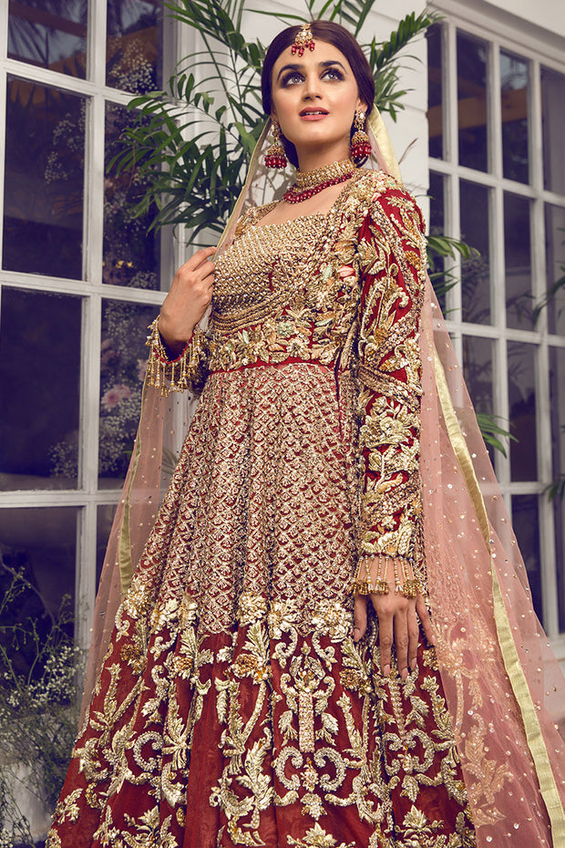 Latest beautiful Indian designer wedding dress in crimson red color # B3457