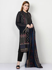 Embroidered Chiffon Black Suit 2021