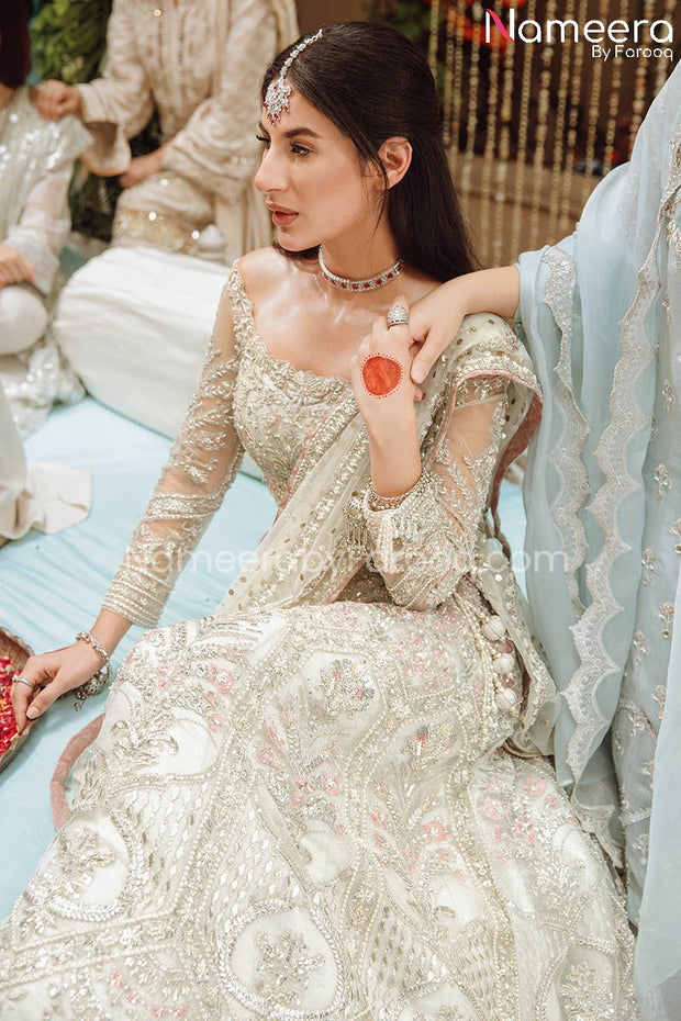 Ivory Colored Net Lehenga Choli Bridal Dress Online