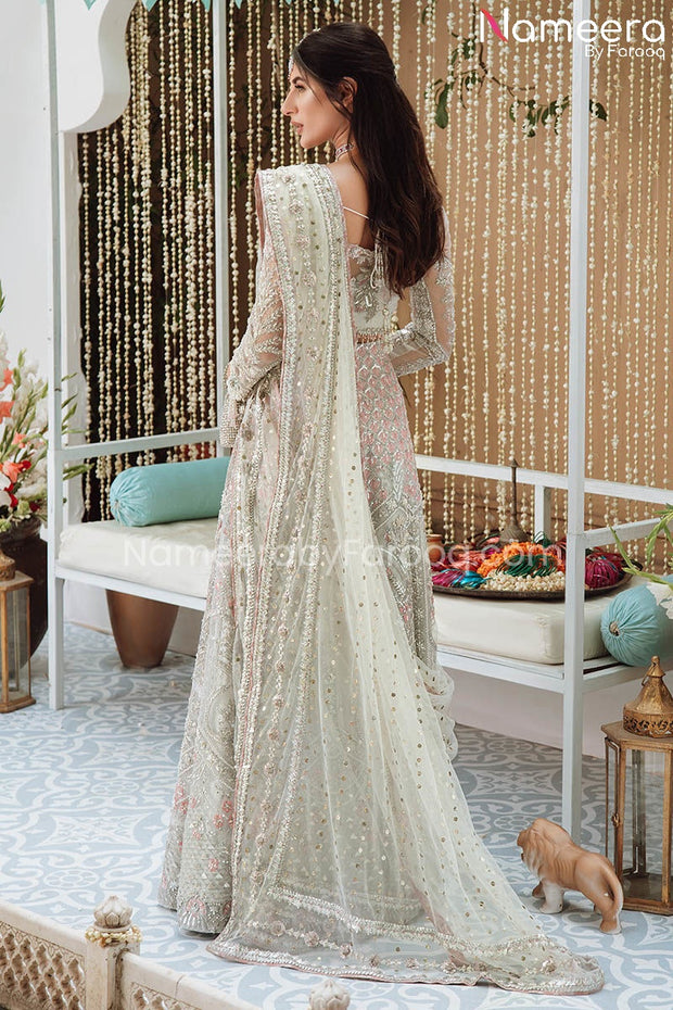 Ivory Colored Net Lehenga Choli Bridal Dress Pakistani Online