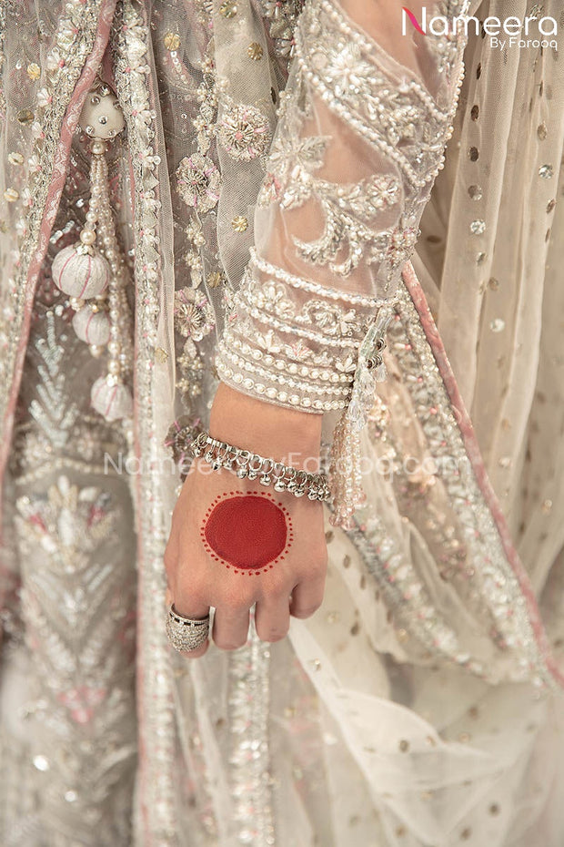 Ivory Colored Net Lehenga Choli Bridal Dress Pakistani