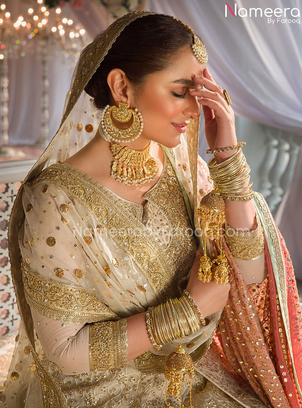 Ivory Pakistani Bridal Sharara with Short Shirt Dress