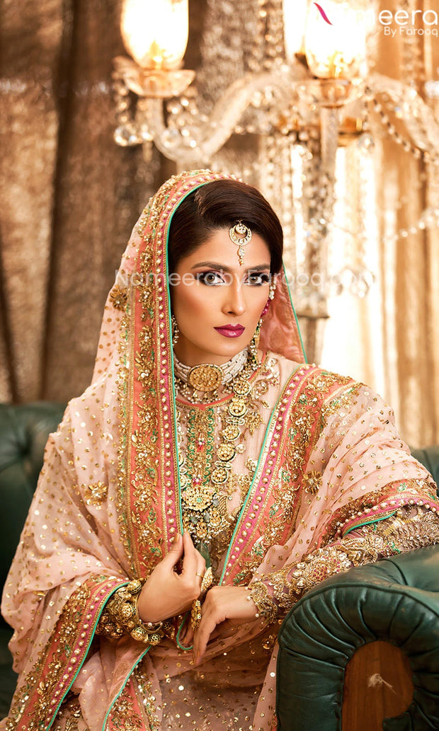 Designer Ivory Pink Pakistani Bridal Sharara for Wedding Wear Nameera by Farooq