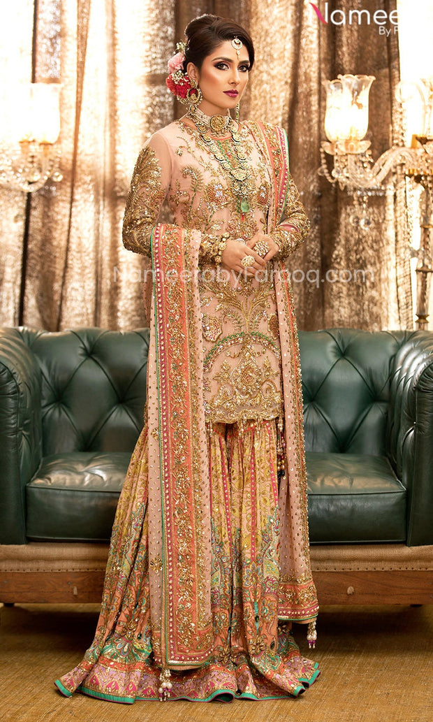  Ivory Pink Pakistani Bridal Sharara for Wedding