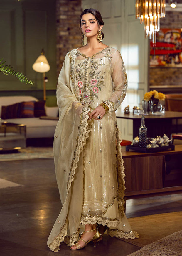 Ivory Silk Satin Salwar Kameez Pakistani Party Dresses