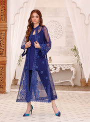 Jacket Style Embroidered Kameez Trouser Pakistani Blue Dress for Eid