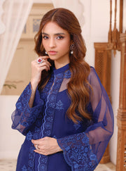 Jacket Style Embroidered Pakistani Blue Dress for Eid Online