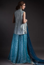 Alluring Jacket lehnga dress in blue and silver color # B3331