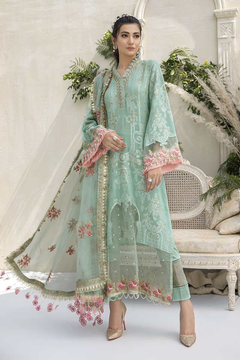 Jacquard Embroidered Dress in Sea Green Color