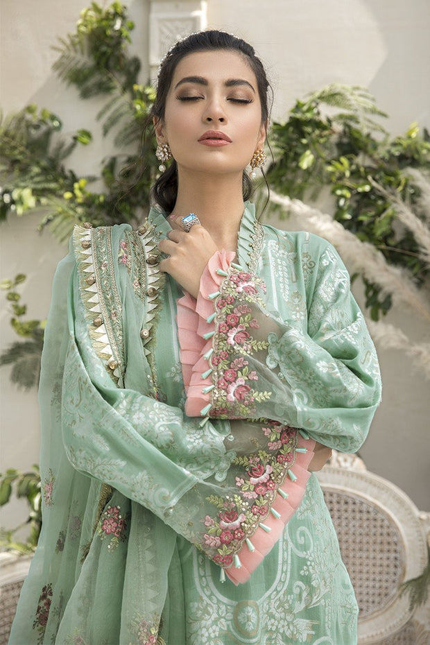 Jacquard Embroidered Dress in Sea Green Color Close Up